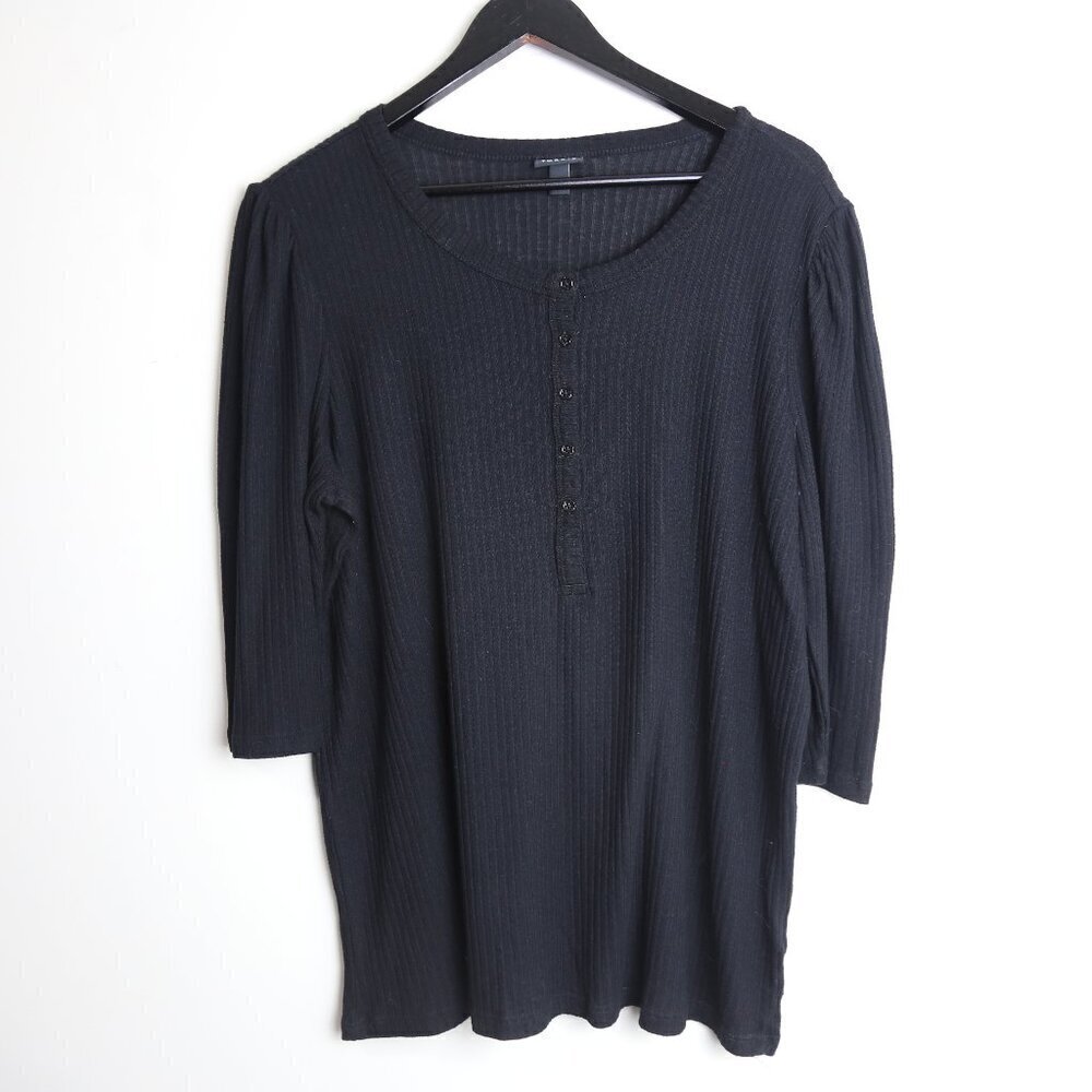 Torrid Light Weight Rib Hacci 3/4 Sleeve Henley Deep Black Top Plus Size 1X